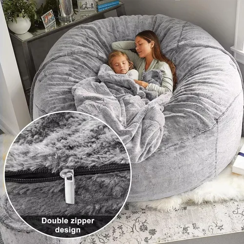 Vista 3 de Puf para adultos y niños sin relleno, sofá perezoso suave y redondo, funda de sofá de puf clásico, saco de amor para dormitorio, silla de lectura