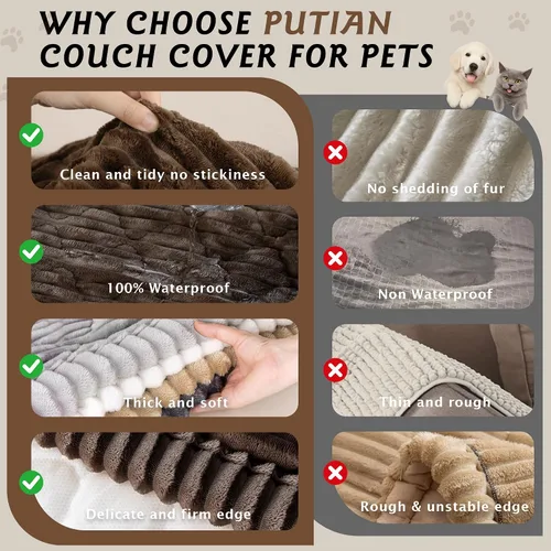 Vista 4 de PuTian Funda de sofá 100% impermeable y mullida para perros, lavable, antideslizante, protector de sofá, apto para mascotas, para sofás y sofás