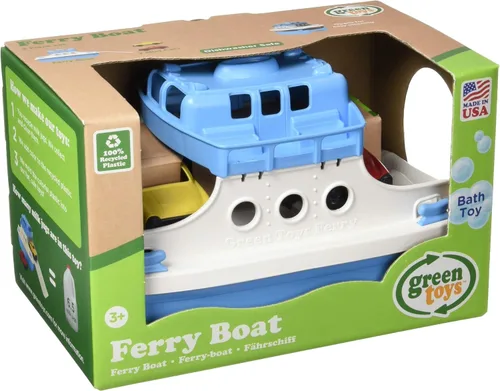 Vista 3 de Green Toys Ferry Boat, azul/blanco 4C - Juego de simulación, habilidades motoras, juguete de baño flotante para niños. Sin BPA, ftalatos, PVC. Apto