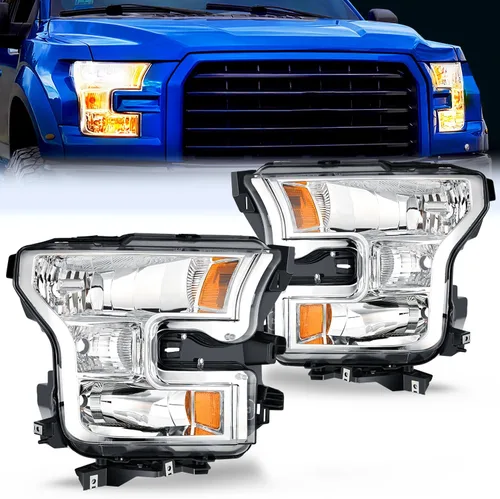 Vista 9 de Nilight Conjunto de faros delanteros compatible con Ford F-150 2015 2016 2017 de repuesto, carcasa negra, reflector ámbar, lente transparente
