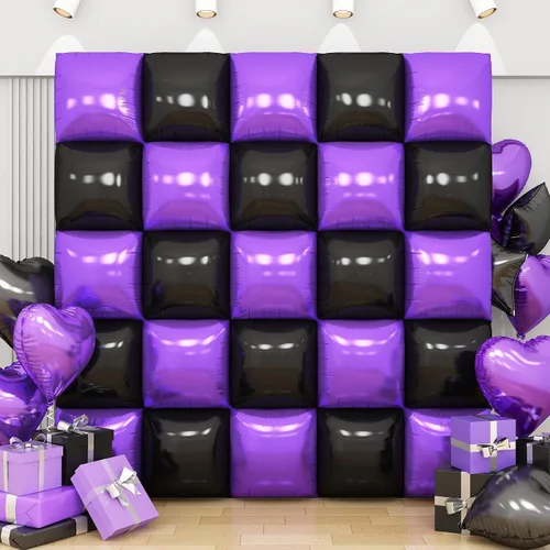 Vista 19 de Globos de aluminio cuadrados rojos, azules y plateados, kit de 25 globos de doble cara para fondo, túnel de helio, arco, guirnalda para el 4 de Rojo