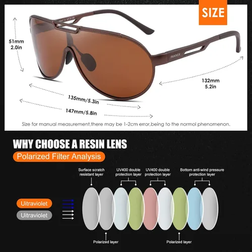 Vista 6 de Gafas de sol polarizadas estilo aviador retro para hombre, marco de metal, ultraligeras