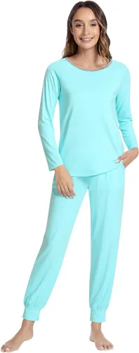 Vista 28 de NACHILA Women's Pajamas Set-Viscose Made from Bamboo, Long Sleeve Sleepwear Top with Pants Comfy Pajama Soft 2 Piece Pjs B-aqua Green