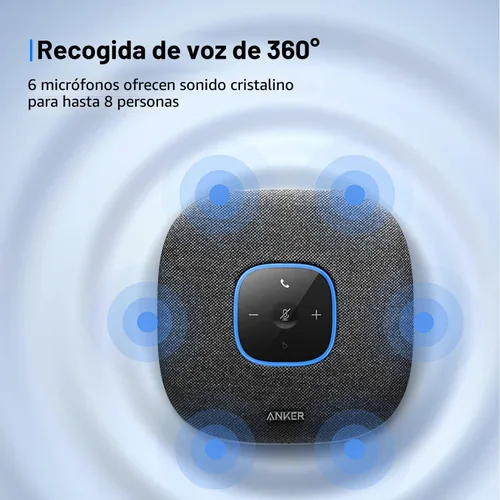 Vista 2 de Anker PowerConf S3 - Altavoz con 6 micrófonos, captación de voz mejorada, tiempo de llamada 24 horas, control de aplicaciones, Bluetooth 5, USB C