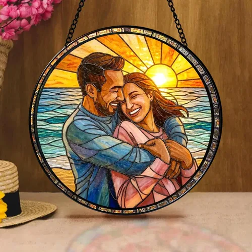 Vista 3 de Foto personalizada para parejas con vitrales sintéticos, retrato de fotos de cuople para colgar en ventana, regalo para ella y él, regalo de foto