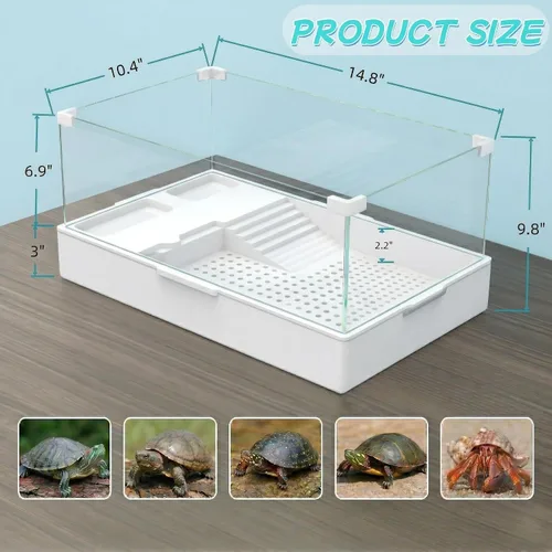 Vista 2 de Geegoods Acuario de tanque de tortuga con luz, acuario de reptiles Terrapin Lake con tanque de bomba de agua para mascotas tortugas reptiles hábitat