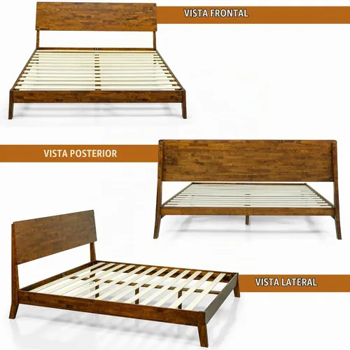 Vista 8 de Acacia Serenity - Base de cama con cabecero de madera maciza, base de cama Queen, cabecera alta de madera compatible con todo tipo de colchones,