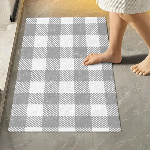 Vista 28 de Tapete de baño a cuadros de tablero de ajedrez, suave, absorbente, lavable, tapete de baño para piso de baño, tapete de baño antideslizante