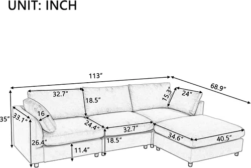 Vista 2 de Sofá modular convertible de 113 pulgadas para sala de estar, moderno sofá modular en forma de L, sofás de tela de 4 asientos, para el hogar