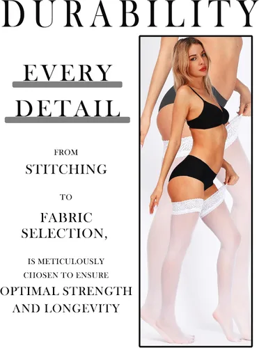 Vista 4 de SUREPOCH Curve - Medias altas semitraslúcidas de silicona con encaje superior para mujer, 1-2 pares