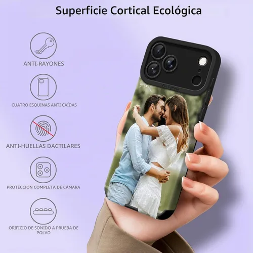 Vista 2 de Funda personalizada para iPhone 17, 16, 15, 14, 13, 12, 11 Pro/Max/Air/Puls, piel sintética + material TPU, bolsa de aire de cuatro esquinas es