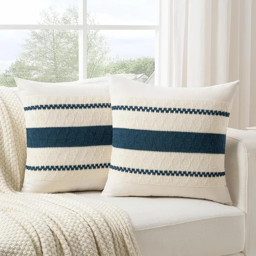 Vista 18 de Fancy Homi - Juego de 2 fundas de almohada decorativas de color azul polvoriento vintage pequeñas de 14 x 14 pulgadas para sofá, cama, silla Azul