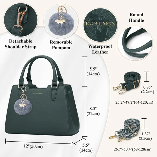 Vista 5 de IGOLUMON Bolso de mujer con asa superior de cuero vegano sintético Satchel Monedero para mujer Bolso de mano de diseñador con lindo pompón