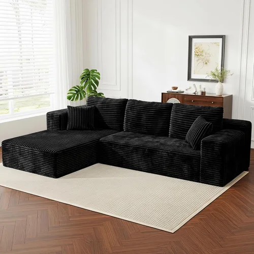 Vista 12 de WINBOY Sofás deshuesados en forma de L de 106 pulgadas para sala de estar, cómodo sofá modular de pana comprimido con bolsillo lateral, Chiase