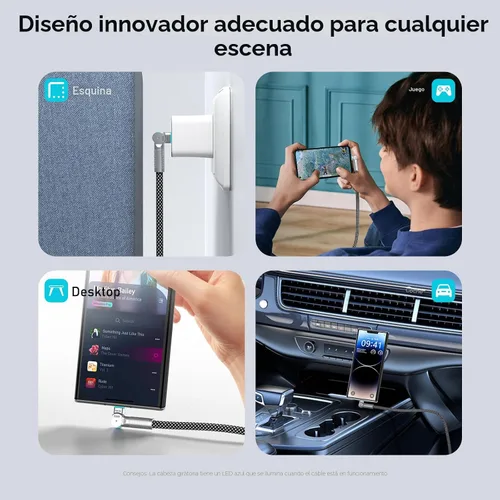Vista 4 de Cable USB C de 3.3 pies, 240 W, trenzado, giratorio de 180°, USB C a USB C, cable USB 2.0, tipo C, cable de carga para iPhone 16/16Pro/16Plus/16Pro