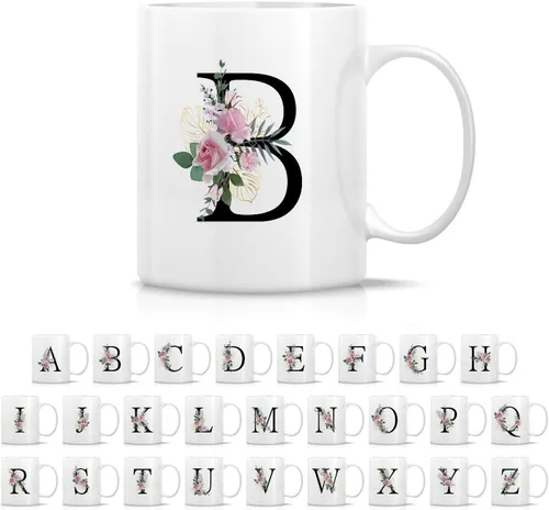 Vista 27 de Retreez Ramo botánico floral inicial A-Z con monograma, taza con monograma de cerámica de 11 onzas, regalo de agradecimiento de agradecimiento