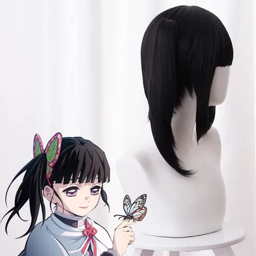 Vista 2 de iirukaa Tsuyuri Kanawo - Peluca de cosplay para Demon Slaye, anime Kimetsu no Yaiba, personajes de Halloween, pelucas de cosplay con gorra de peluca