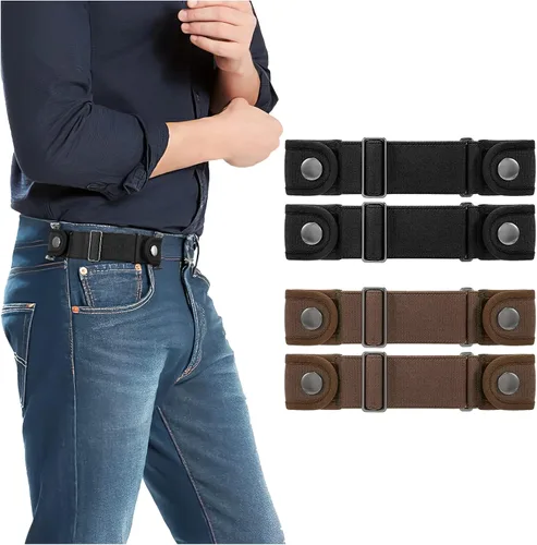 Vista 12 de Paquete de 2 cinturones sin hebilla para hombres y mujeres, cinturón lateral elástico ajustable invisible que se adapta a bucles de 1.5 pulgadas