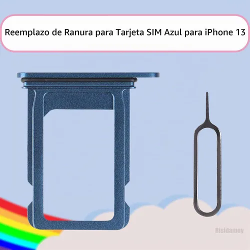 Vista 2 de Para iPhone 13 Azul Tarjeta SIM Bandeja de Reemplazo Solo Versión SIM para iPhone13 Ranura para tarjeta con anillo de goma impermeable Herramienta