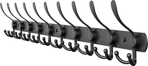 Vista 15 de Perchero de pared con 5 ganchos triples, acero inoxidable de 16 pulgadas – acabado mate negro, perchero resistente montado en la pared para abrigos