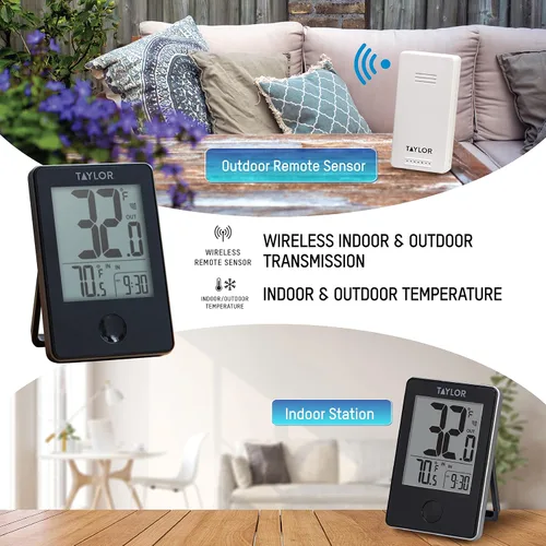 Vista 4 de Taylor Termómetro digital inalámbrico para interiores y exteriores (negro) y termómetro digital de nivel de comodidad e higrómetro (negro)