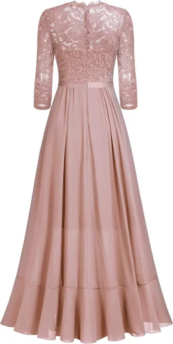 Vista 7 de Vestido largo de dama de honor con vuelos de encaje y cuello en V para mujer de MIUSOL