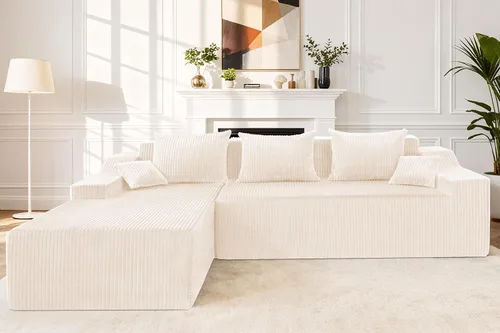 Vista 9 de HABUTWAY Sofá modular modular de 101 pulgadas con asiento profundo, moderno sofá convertible en forma de L, sofá tapizado con diván para sala