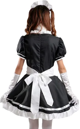 Vista 6 de GEEK LIGHTING Disfraz de anime japonés para dama Cosplay Fancy Lolita delantal diadema con calcetines guantes conjunto pequeño