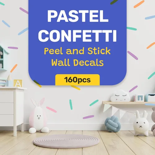 Vista 7 de LucyLews - Calcomanías de pared de confeti pastel, 160 gránulos extraíbles para guardería, habitación de niños y decoración de fiestas, acabado mate