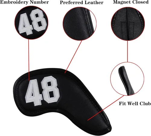 Vista 6 de Scott Edward Prof 7pcs Cuña de cuero Golf Iron Head Covers Club Protector Impermeable y Resistente a los arañazos 48 50 52 54 56 58 60 grados Número