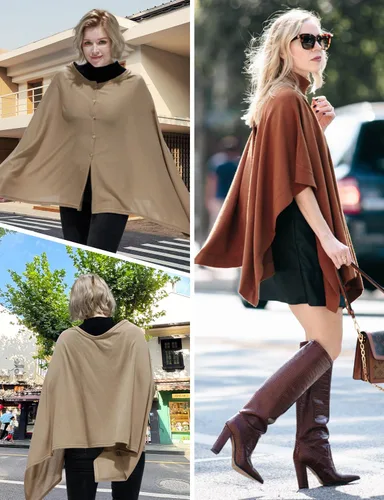 Vista 4 de MissShorthair Versatile Women's Shawl Wrap – Soft Knitted Poncho Cape Scarf for Fall Winter