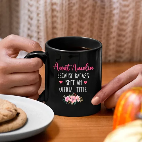 Vista 2 de Taza de cerámica personalizada con nombre para tía, regalo para tía, taza de café personalizada con título oficial para tía, regalo de sobrina