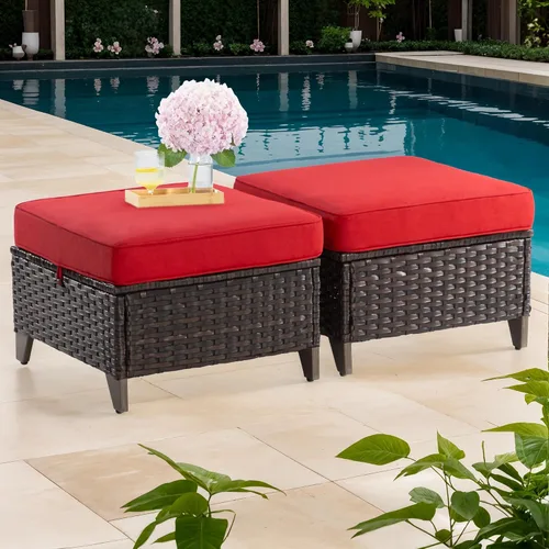 Vista 28 de Joyside Juego de 2 sillas de mimbre para patio, muebles de ratán para exteriores con reposabrazos anchos y cojines gruesos, tamaño grande mejorado