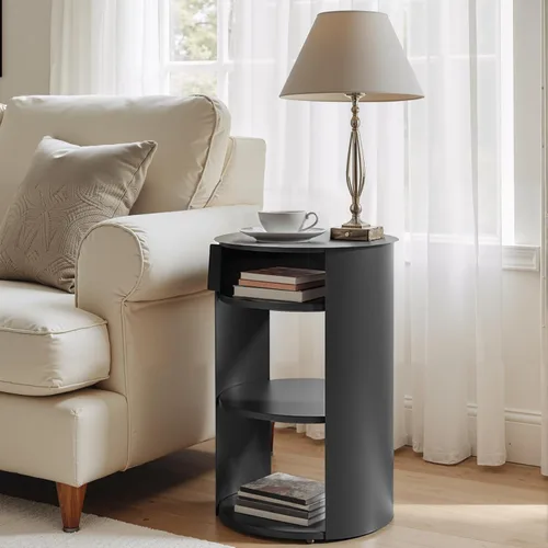 Vista 13 de 15.74'' Side End Tabel for Living Room, Modern Accent Drink Table, Wood Square Tabletop & Metal Pedestal, Easy Assembly, Black