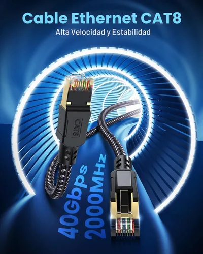 Vista 2 de BUSOHE Cable Ethernet Cat 8 de 1 pie, cable de red de internet trenzado de alta velocidad de 40 Gbps 2000 MHz con conector RJ45 chapado en oro