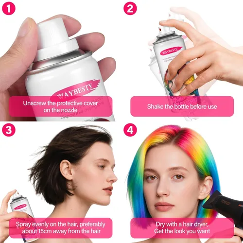 Vista 6 de Waybest - Aerosol para cabello rojo temporal, lavable, para mujeres, hombres, tinte para el cabello de un día, spray natural para el cabello