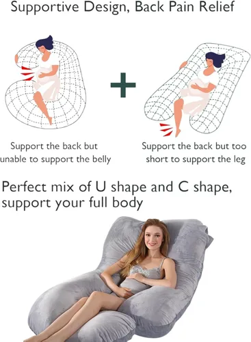 Vista 6 de BATTOP Almohada de embarazo para dormir, almohada de maternidad de cuerpo completo con funda extraíble lavable, soporte para espalda, caderas