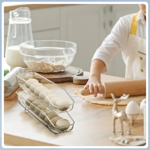 Vista 6 de CHANCETSUI Paquete de 2 contenedores de almacenamiento de huevos, soporte para huevos para refrigerador, caja de almacenamiento de huevos frescos