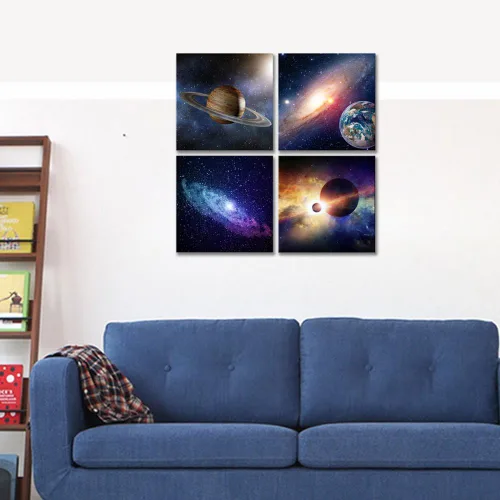 Vista 5 de Wieco Art Lienzo Giclée para pared, imágenes espaciales para dormitorio, decoración del hogar, poder mágico universal, moderno, 4 paneles