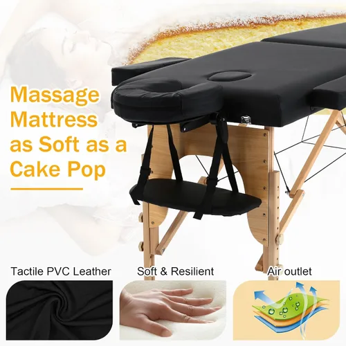 Vista 2 de Mesa de masaje, mesas de masaje portátiles con funda de transporte, cama de spa más suave, mesa de masaje de madera resistente, cama de pestañas