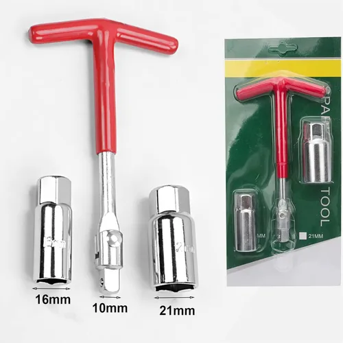 Vista 2 de Llave de enchufe de bujía universal con mango en T, llave de enchufe doble de 0.630 in (5/8 pulgadas) y 0.827 in (13/16 pulgadas) Kit