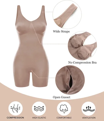 Vista 5 de SHAPERX Women's Shaping Mid-Thigh Bodysuit Tummy Control Shapewear Seamless Full Body Shaper