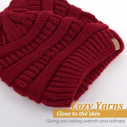 Vista 28 de FURTALK Gorros de invierno para mujer, con forro polar, gorro de punto holgado y cálido, gorro de esquí