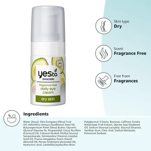 Vista 11 de Yes To Crema de ojos diaria de aguacate, sin fragancia, hidratante y suavizante, con ácido hialurónico y Omega 3, 0.5 onzas líquidas