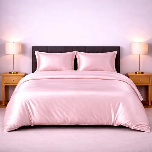 Vista 10 de Juego de funda de edredón de satén de seda – Juego de ropa de cama de lujo de 4 piezas con 1 funda de edredón, 1 sábana bajera