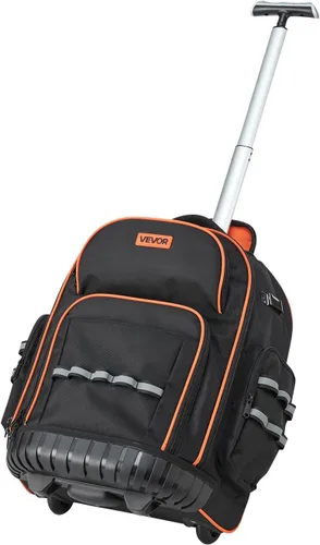 Vista 9 de VEVOR Mochila para herramientas rodantes, capacidad de carga de 110 libras, 45 bolsillos, bolsa de herramientas resistente sobre ruedas, mango