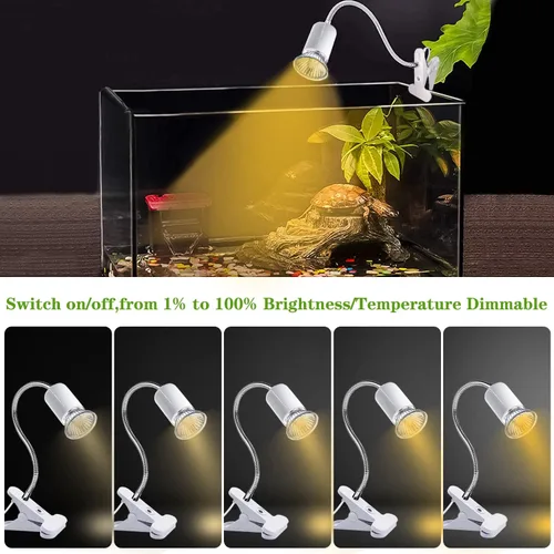 Vista 4 de Lámpara de calor para reptiles, 360 de cerámica E27/E26 Clip de luz con cable de 6.96 pies con interruptor regulable para lectura, cultivo