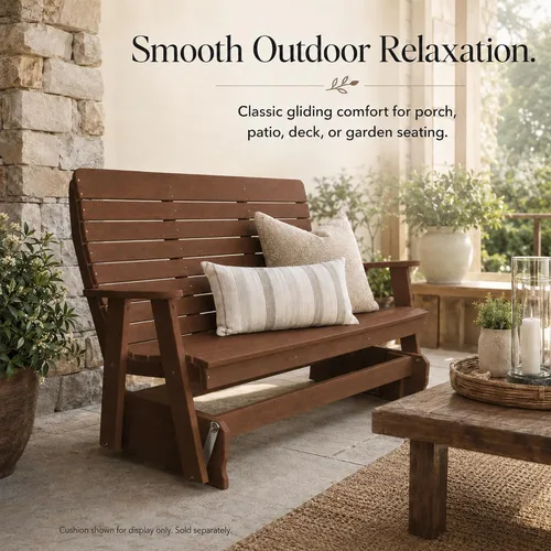 Vista 3 de Amish Made Antique Mahogany 4 ft Outdoor Glider Bench, HDPE Made in USA Fairfax Collection HDPE Poly Lumber Outdoor Glider Bench, All-Weather