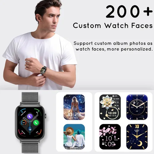 Vista 7 de Reloj inteligente para hombre para Android iPhone 1.83" HD 3 bandas Negro