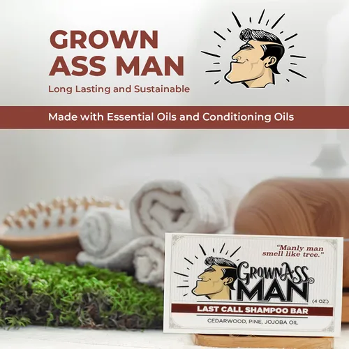 Vista 5 de Grown Ass Man Co. Paquete de baño completo para hombres, barra de champú, barra acondicionadora y barra corporal, rica espuma con aceites naturales